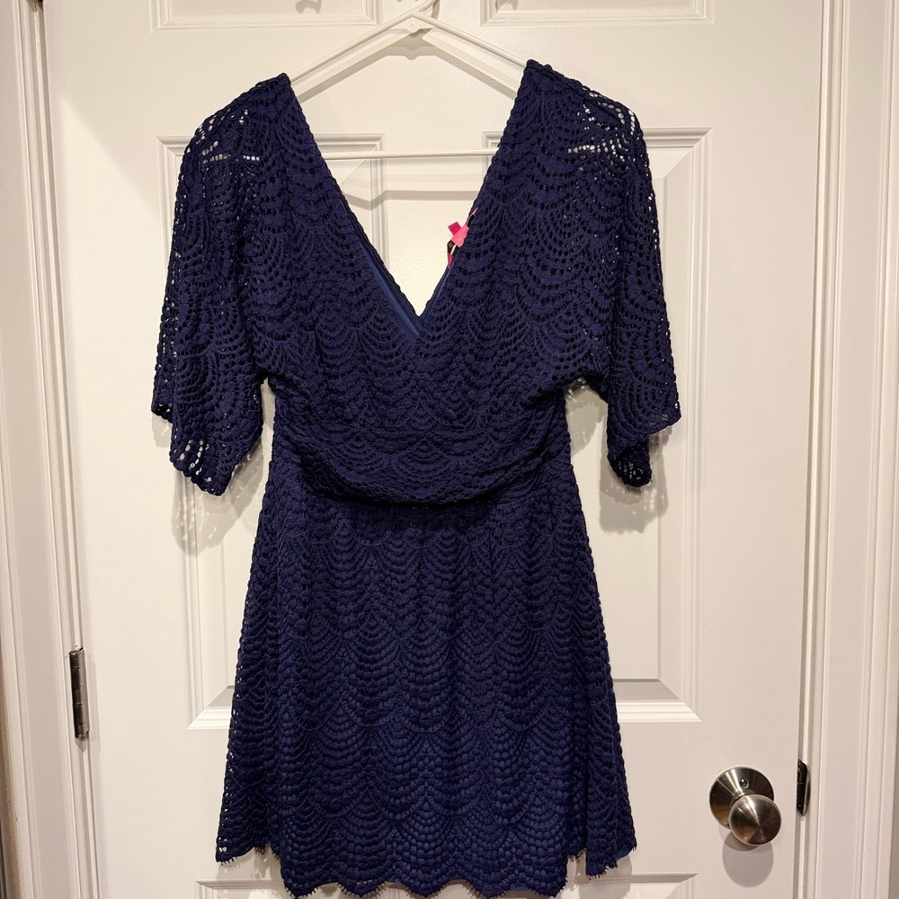 Lilly Pulitzer Navy Crochet Mini Dress/Romper excellent condition
